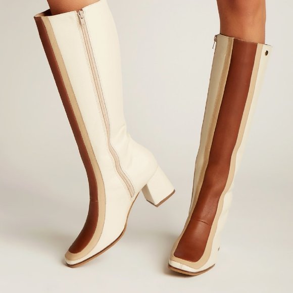 Anthropologie Shoes - 70s Revival Leather Colorblock Knee-High Heeled Boots